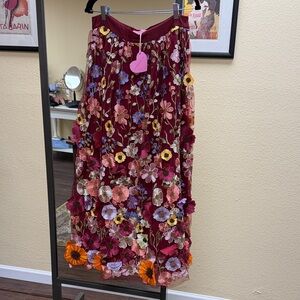 Dolls Kill Burgundy Floral Embroidered Maxi Skirt